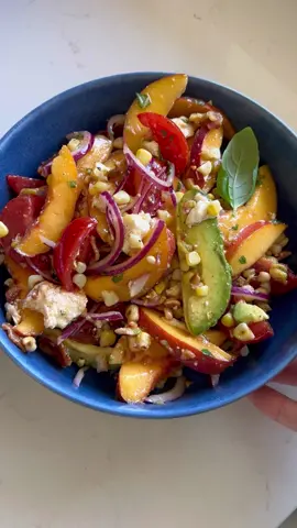 Tomato Peach Avocado Salad (full recipe is on: HungryHappens.Net)