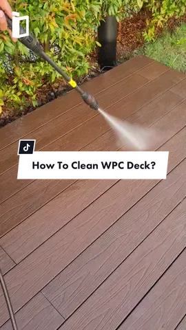 An outdoor WPC decking gets dirty easily but the maintenance isn’t hard, you just need a pressure washer/cleaner to spray off the dirt and debris. #IdealsWoods #decking #outdoordeck #wpc #wpcdecking #pooldeck #deck #deckcleaning