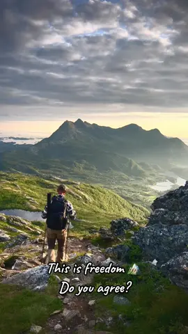 Mountain top: the place where life finds the purest meaning of freedom. #mountain #lofoten #climbing #view #freedom #sunset #mountainlife #friluftsliv #nature 