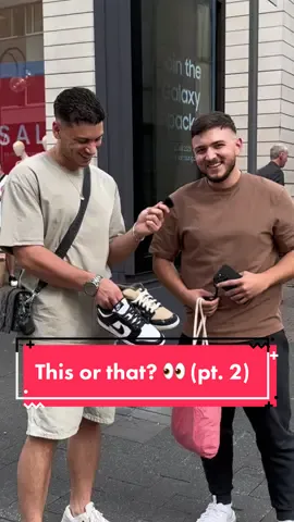 This or that? 👀 (pt.2) Folgt für Part 3 ❤️ Strassenumfrage in Cologne 📍 #strassenumfrage #umfrage #köln #cologne #thisorthat #dunklowpanda #dunklowtraviscott #sneakers 