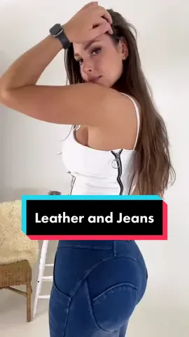 #leather and #jeans combo, what do you say? i say yaaaas #leatherlook #leathermodel —> link to clothes in bio