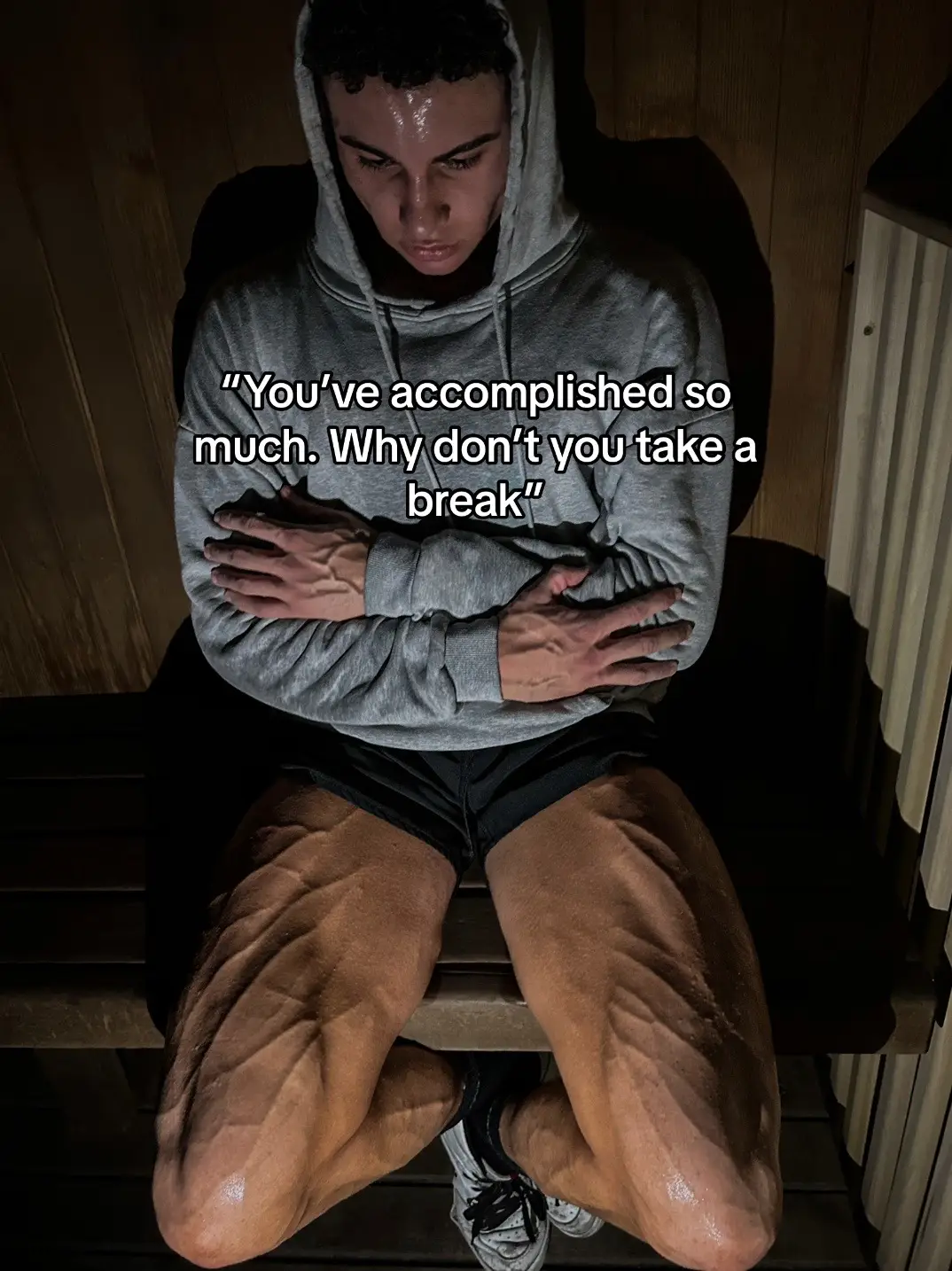 I dont have to eat the same boring meals every day. I dont have to train so hard I feel Im about to black out. I dont have to suffer in the sauna after an hour of cardio post leg day. I dont have to drop my cals until i feel like im on deaths door. I dont have to compete in 2 back to back shows and endure peak week 2 times. I dont have to do anything. No ones forcing me. I do it cuz I like the challenge and I refuse to be average! fk winning. My win is the process and being able to make it through it. 🤝🏽 #fyp #gym #motivation #dicipline 