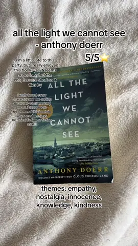 this book was sooooo good and you should definitely read it if you havent already!! #fyp #BookTok #allthelightwecannotsee #anthonydoerr #thesmiths #wernerpfennig #bookrecommendations #bookreview 