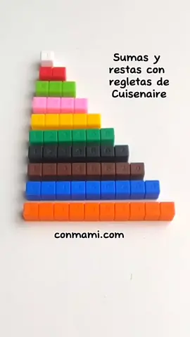 Sumas y restas con regletas de Cuisenaire. #sumas #restas #matemáticasmanipulativas #conmamiaprendo #regletasdecuissenaire 
