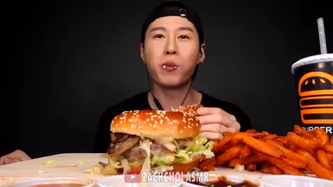 PART 2 - ASMR BURGERIM Burger & Sweet Potato Fries MUKBANG (No Talking) SOFT EATING SOUNDS  Zach Choi ASMR #tiktokfood  #asmr  #zachchoi  #mukbang  #food  #eat