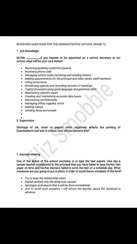 Interview Questions For Administrative Officer Grade 12