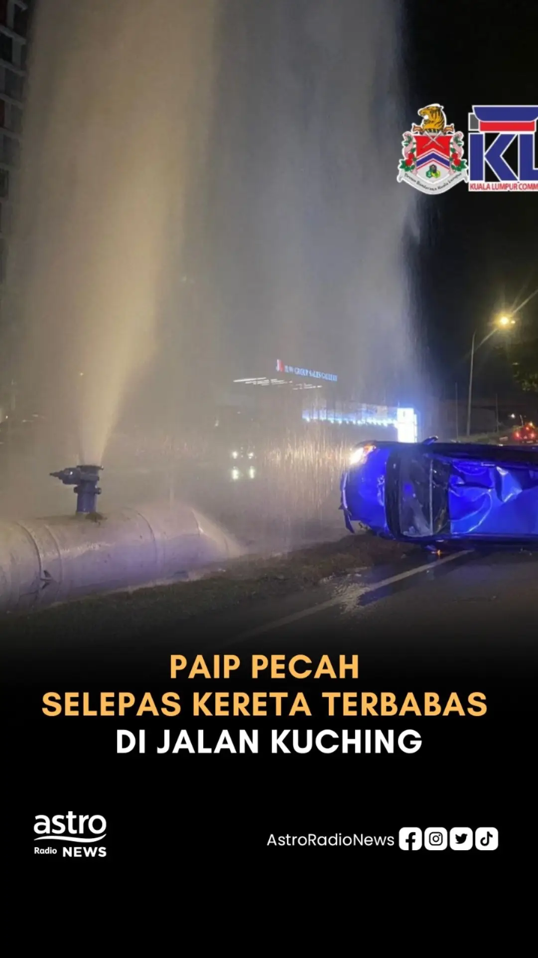 #kltu JALAN IPOH: Kemalangan kereta terbabas di susur naik ke Bulatan Batu Caves arah ke Selayang yang turut mengakibatkan paip pecah di lokasi telah menjadi punca kesesakan dari Taman Wahyu. Trafik dari arah Selayang juga bergerak perlahan. Ikuti @astroradiotraffic untuk info trafik terkini 📷: KLCCC #KLCCC #KualaLumpur #AstroRadioNews  