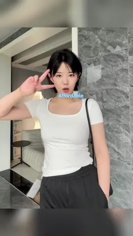 Basic T Shirt Square Neck Short Sleeve Tee Tops#tiktok #fyp #fly #foryou #women #FASHION #clothes 