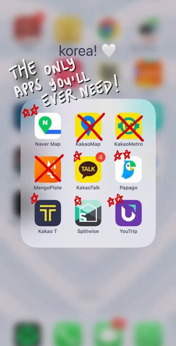 These were the only apps I used while in Korea! If you have limited storage space in your phone, do consider downloading these apps first 😉 #korea #seoul #travel #navermap #papago #splitwise #kakaotalk #kakaot #appsforkorea #koreatravelguide #koreatravel #traveltips #fyp #koreatraveltip 