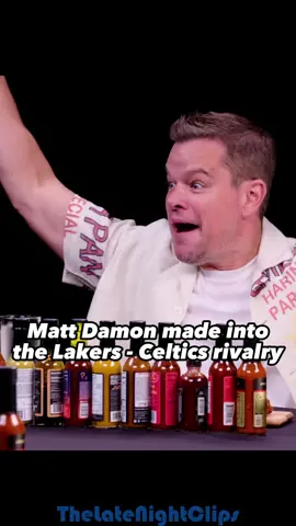 Matt Damon made into the Lakers - Celtics rivalry #mattdamon #markwhalberg #celtics #lakers #foryou