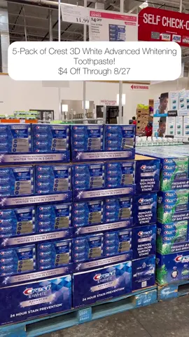 Whiter Brighter Smile! #CrestPartner The 5-Pack of @Crest 3D White Advanced Whitening Toothpaste is $4 off at @Costco Wholesale . This is an insane value! Deal ends 8/27. Stock up now on Costco.com or on your next Costco run. #CrestHasYouCovered 