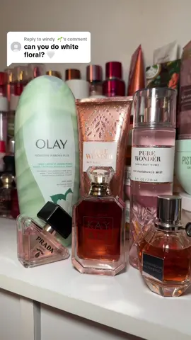 Replying to @windy 🌱 white florals🪷>>> hope you enjoy🤍🤍  Products Mentioned: @Olay Jasmine Body Wash @Bath & Body Works Pure Wonder @Prada Paradoxe @Viktor&Rolf Fragrances Flowerbomb @Kayali Deja Vu White Flower