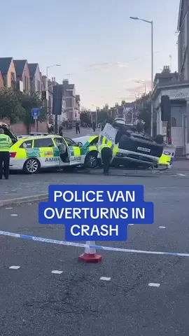 Police van OVERTURNS in horrific crash with an ambulance in Reading - three people are in hospital 🙏 #breaking #crash #carcrash #reading #fyp #uknews #police #ambulance #tragedy 
