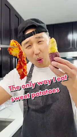 Air Fryer Sweet Potatoes with Kimchi 🍠🔥 #foodtiktok #FoodTok #koreanfood #quickrecipes #EasyRecipe #koreanrecipe #fyp #airfryer #airfryertiktok #airfryerrecipes #sweetpotato #kimchi #fyp #chefchrischo 