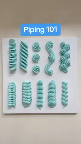 Piping 101! This is a great little guide you can save with some of my favourite piping designs that you can use on all sorts of desserts. The nozzles I used here are: St Honore, 113 Leaf Tip, 4B, 1M & Round Tip (6mm) #piping #baking #buttercream 