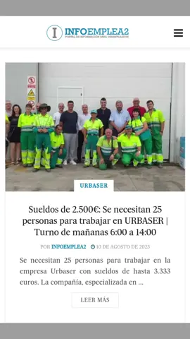 Ofertón de empleo!! URBASER busca nuevos empleados para TURNOS de 6 a 14 y SALARIOS de 2.500€ #empleo #trabajo #empleosreales #sinexperiencia #laboral #españa🇪🇸 #ofertasdetrabajo #vacantes #empleo2023 