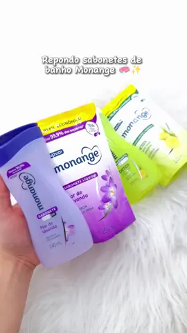 Repondo sabonetes de banho monange 🧼✨️ já sabiam que agora tem refil? esses são meus favoritos do momento! 🫧 #monange #saboneteliquido #rotinadebanho 