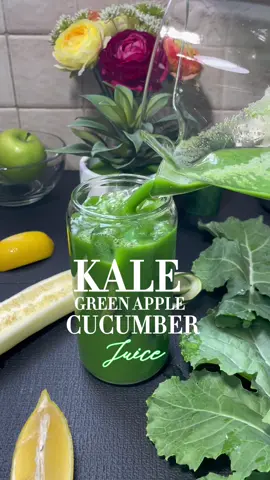 Organic homemade recipes using Kale, green apple and cucumber.
 This yummy, healthy green juice is a superfood you won’t want to miss out on. It's remarkably hydrating, incredibly nutrient-dense, and even tastes fantastic thanks to the lemon juice and apple juice that is added to the mixture.  Whether you drink it before you start your day in a healthy way, or when you are having a meal, your body will thank you for doing so.
 
 Save the recipe for later👇  
 
 Wash and prep your ingredients:
 
 4 Kale Leaves (3oz of juice)
 I 2 Apple (7 oz of juice)
 2 Cucumber (10oz  of juice)
 1 lemon
 
 Key Benefits
 Support heart and brain health
 Increased energy
 Immune system boost
 Antioxidants
 Anti-inflammatory
 Essential vitamins and minerals
 
 #easydrinkrecipes #organichomemaderecipes #summerdrinkrecipes #bestgreenjuice  
 #organichomemaderecipes #easydrinkrecipes
 @Omega Juicers @Nama @Kuvings USA @PUREJuicer 