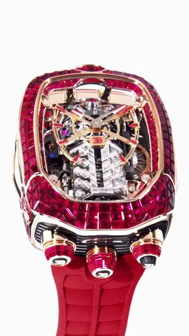 The Jacob & Co. Bugatti Chiron Baguette Ruby is a piece unique in 18k rose gold featuring 418 gems totaling approximately 22.51ct #jacobandco #watches #luxury #bugatti 