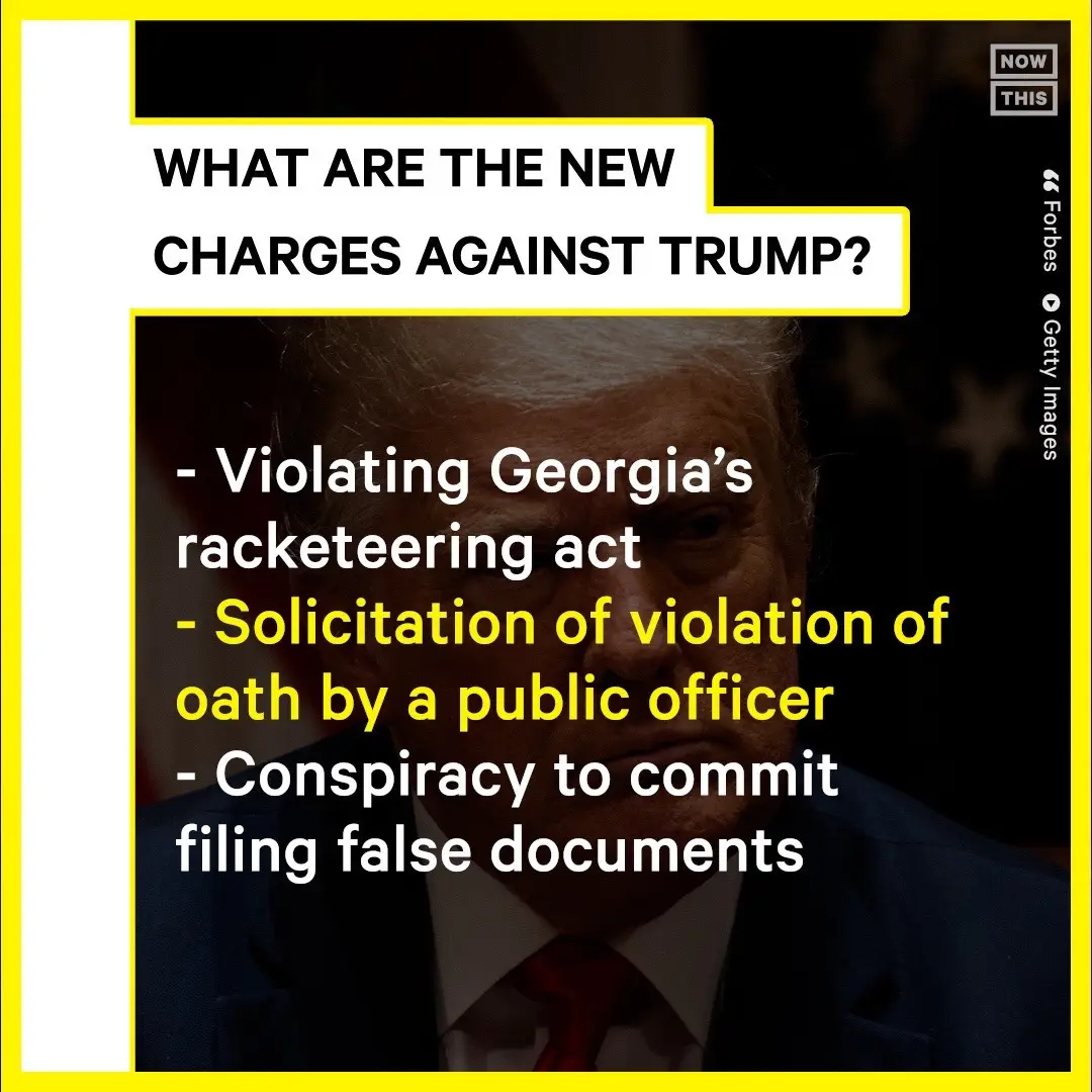 In a new indictment handed down by a Fulton County, GA, grand jury on August 14, former President Donald Trump was charged with 13 criminal counts related to his alleged attempt to overturn the democratic results of the 2020 election in that state. 18 other co-conspirators, including prominent individuals like Rudy Guiliani and Mark Meadows, are also facing charges. This is the fourth indictment against Trump as he continues his bid to be re-elected to the White House next year. Trump also faces criminal indictments from the Manhattan DA's office and 2 separate probes by the U.S. Department of Justice. #trump #georgia #trumpindictment #breakingnewsviral 