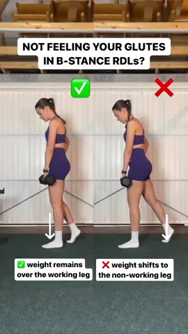 B-STANCE RDLs Exercise Form Series - part 59. 1:1 coaching spaces available - enquire in bio 💕 B-stance RDLs are a great unilateral exercise to add to your glute days but don’t make this common mistake!!! ❌ don’t use a wide stance as this makes it harder to maintain weight over the working leg & causes your weight to shift backwards into the non-working leg! ✅ instead, use a narrower stance and keep your weight over the working leg mid foot to help maximise glute activation! Other b-stance RDL pointers ✅ Keep your stance hip width apart ✅ Your non-working leg toes should be positioned in line with working leg heel ✅ Keep your chin tucked and shoulders down to create a neutral spine ✅ Initiate the movement from the hips not the knees by pushing them backwards ✅ Keep your working leg shin vertical throughout the movement ✅ Allow soft knees ✅ Keep the movement slow and controlled ✅ Only lower until the hips cannot be pushed any further back Hope this helps! 🥰 #deadlift #rdl #romaniandeadlift #romaniandeadlifts #deadliftday #deadlifttechnique #gymtips #fitnesstips #exercisetips #exerciseform #exercisetechnique #onlinecoach #personaltrainer #fitnesstrainer #workoutinspo cc: _tori.fit