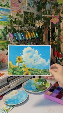 Phim và nhạc nhà Ghibli lúc nào cũng khiến mình xao xuyến ha ✨💛🌼🌿 #painting #gouachepainting #paintwithme #ghiblimovie #myneighbortotoro #cazoixanh #himigouache #artist #LearnOnTikTok #ghiblistudioart #fanart 