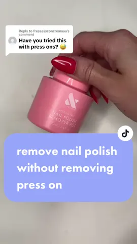Replying to @fresasssconcremaaa yes! It is acetone free so it will remove polish but not the press on. This remover does come in the whole mani system (linked). #presson #pressonnails #nailgirl #nailsathome #oliveandjune 