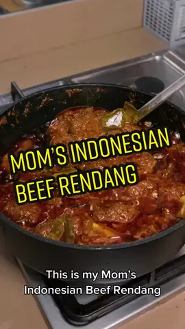 Mom’s Indonesian Beef Rendang 🇲🇨   What I grew up eating for over 17 years back in my hometown, Indonesia🇲🇨😍. Today, I share this recipe with you, in honor of Indonesia's Independence Day. Happy Independence Day Indonesia, Indonesia MERDEKA! 🇮🇩✨ Ingredients A: 1.4kg of beef, topside or silverside, diced into 4cm chunks 800ml of regular coconut cream 400ml of coconut milk 1 tbsp of chicken powder 1 tbsp of Sugar 2 tsp of salt 2 tbsp of coconut sugar 6 tbsp of vegetable oil for stir fry  Ingredients B, to blend: 15 cloves of garlic  3 medium onions or 250g, chopped 30g of ginger,, cut into small pieces  30g of turmeric, cut into small pieces 6 candlenuts 30g of galangal, cut into small pieces 4 stalks lemongrass, chopped 6 tbsp of vegetable oil, to blend Ingredients C: 5 bay leaves 8 kaffir lime leaves 4 lemongrass, chopped 8 cloves wholes 3 cinnamon sticks 4 cardamoms 4 star anises Seasoning: 2 tsp of cilantro ground 2 tsp of turmeric ground 2 tsp of white pepper 2 tsp of cinnamon powder Steps: 1. Cut the beef into 4cm chunks and do not cut the beef into smaller pieces as they will break down during the cooking. 2. Add all of the Ingredients B in a blender or food processor. Then, blend it or give it a blitz until all the become a thick paste. Set aside 3. In the heavily-bottomed pan, heat the vegetable oil over medium-high heat. 4. Then, pour the paste (from Ingredients B) into the pan and cook the paste until fragrant for 2 minutes. 5. Add the “Ingredients C” to the pan and stir to mix. 6. Next, add the “Seasoning” and followed by chicken powder, sugar and salt to the pan. Cook the paste until fragrant ( the paste will change color to red-brown ish ) 7. Add the beef to the pan and cook the beef until it is lightly browned.  8. Add coconut milk into the pan and stir to combine. Then, add coconut cream and bring it to simmer. 9. Cover and simmer in low heat for 1 hour until the beef is tender and the sauce thickens. (Stir it periodically to prevent the meat from burning) 10. Once the sauce has thickened and released reddish oil, add coconut sugar and give it a final mix. 11. Cover and simmer for another 30 minutes until it turns into dark brown. 12. Once it is done, enjoy with a bowl of rice! Notes: You should let the meat sit overnight for the flavors to be fully absorbed in the meat #indonesianfood #beefrendang #DinnerIdeas #EasyRecipes 