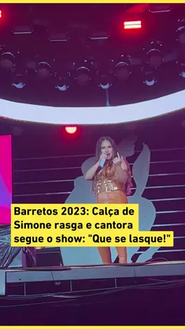 NADA ABALA ELA!  @simoneses fez seu primeiro show solo na primeira noite da Festa do Peão de Barretos desse ano, e a animação foi tanta que a calça da cantora rasgou bem no bumbum!  Com o astral lá em cima, Simone soltou: 