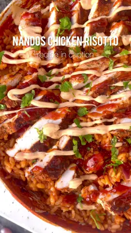 Right hear me out for this weeks meal prep….I know I have done a lot of Nandos related recently but the reason why is that a lot of them call for using all the sauces & mayos which aren’t exactly cheap…so I am trying to give you lots of ideas to use them up as I know I am guilty of buying stuff like this & then letting it fester in the back of the cupboard or fridge. So here we have Nandos chicken & halloumi risotto. Lets just ignore the fact there is no halloumi on it on the first shot, I forgot about it 🙃 To make 4 portions you will need: 4 small chicken breast Salt & pepper 4 tsp smoked paprika  1 tsp cayenne pepper 2 tsp oregano 1 tsp garlic powder 400g dried risotto 1 red pepper diced 1 yellow pepper diced 1 red onion diced 3 garlic cloves minced 2 tbsp tomato puree 1 @knorruk chicken stock pot 4 tbsp @nandosuk sauce 1 litre water @nandosuk peri peri mayo @nandosuk chilli jam Coat the chicken in 2 tsp paprika, 1tsp cayenne, 1 tsp oregano, plenty of salt & pepper & 1 tsp garlic powder. Drizzle with some oil & then fry off in a pan on medium heat for 15 mins until cooked through Remove the chicken from the pan then to the same pan add the peppers, onion, garlic, 2 tsp smoked paprika, 1 tsp oregano & some salt & pepper Fry off on a medium heat for a few mins then add the tomato puree, stock pot, nandos sauce, risotto & water Stir through then leave to simmer on a low heat for around half an hour until all the water has absorbed & the risotto is cooked through. Add a little bit more water if needed. Fry off half a block of halloumi whilst the rice is cooking. Slice up the chicken then add to the risotto along with the halloumi then drizzle over the top some peri peri mayo & chilli jam •••• •••• •••• #manchesterfoodblogger #mealideas #mealinspo #midweekmeals #familymeals #recipereels #foodreel #foodreels #foodrecipes #foodrecipe  #dinnerinspiration #dinneridea #dinnerinspo #budgetmeals #mealplans #chickenrecipe #dinnertonight #dinnerrecipes #mealprep #mealprepideas #mealprepmonday #mealprepdaily #lunchboxideas #lunchprep #lunchrecipes #onepotmeal #spicychicken #ricebox #chickenbreast #chickenrecipe #periperi 