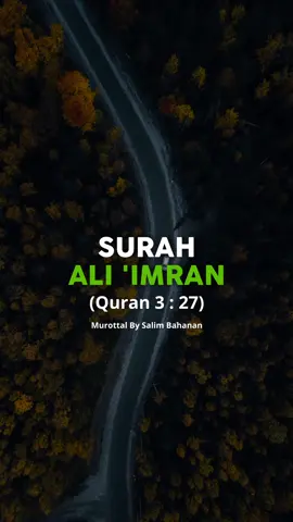Surat Ali 'Imran Ayat 27 Murottal By Salim Bahanan Edit and Repost From Ammarchannel/Ammar TV 📚Tafsir Al Muyassar 27). Dan diantara bukti-bukti kuasa Mu adalah bahwa sesungguhnya engkau memasukkan malam kedalam siang, dan memasukkan siang kedalam malam, Maka menjadikan yang ini lebih lama dan yang lain menjadi lebih pendek, dan Dia mengeluarkan yang hidup dari benda mati yang tidak ada unsur kehidupan sama sekali padanya, seperti mengeluarkan tanaman dari biji, dan dilahirkannya orang mukmin dari orang kafir, dan Dia mengeluarkan yang mati dari yang hidup, seperti mengeluarkan telur dari seekor ayam, dan Engkau memberikan rezeki kepada siapa saja yang Engkau kehendaki dari makhluk Mu tanpa hitungan. #tadabbur  #tadabburdaily  #alquran  #qurandaily  #muslim  #tadabburquran  #quranvideo  #qurandaily