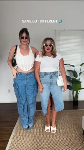 Denim looks, different sizes 💙 love getting ready with the girlies !!! @Shelby - Midsize Style #midsizefashion #fallfashion2023 #curvystyle #TikTokFashion 