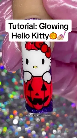 Nail Tutorial: Glowing Hello Kitty🎃❤️ Try this! Such a cute design for Spooky season👻 #nailtutorial #halloweennails #halloweennailtutorial #nailarttutorial #hellokittynails #sanrionails #hellokitty #beginnernailart #nailart #nailartvideos #nailzbydev 