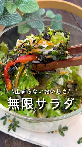 【365日時短料理】無限サラダ♡ ⁡ ⁡ ボウルごといけちゃう😏 止まらないおいしさの無限サラダ🥗 ͛.* ⁡ 和えるだけ簡単♪ お好みの葉物でお試しください♡ ⁡ ⁡ 大人2人前 ⏰所要時間5分 ⁡ Aカットサラダ300g Aごま油大さじ2 A鶏がらスープの素小さじ2 A白ごま大さじ1 Aにんにく(すりおろし)4～5cm A韓国海苔適量 ⁡ 1 ボウルにAを入れて混ぜ合わせる。 ⁡ ⁡ ⁡ #あぴサラダ料理 #あぴレタス料理 このタグからほかのレシピも見れます🏷𓈒𓏸︎ ⁡ ⁡ ⁡ ⁡ ⁡ ⁡ ⁡ ⁡ ⁡ ⁡ ⁡ #時短レシピ #時短料理 #簡単料理レシピ #簡単ごはん #サラダレシピ #サラダランチ #サラダボウル #サラダ弁当  #レタスレシピ #レタスサラダ #レタス #ダイエットレシピ  #痩せる食事 #痩せるごはん #痩せる習慣 #痩せるおかず 