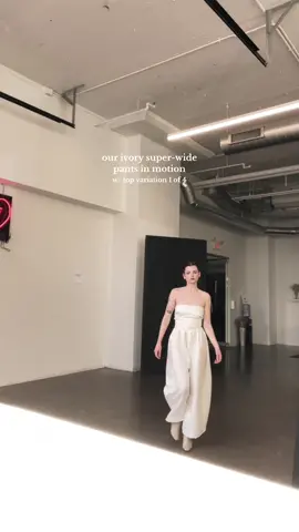 Chloe in our Ivory “Super-Wide Pleated Pants” Our first garment from February 2023, these pants became the beginning of the label and will be the centerpiece to our first collection.  #rhoadsthelabel #independentdesigner #sustainablefashion #bespokefashion 