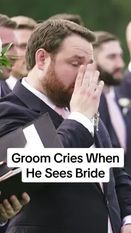 Groom starts to tear up when he sees the bride coming down the aisle 😭 #bridesoftiktok #groomreaction #firstlookwedding #groomcrying 
