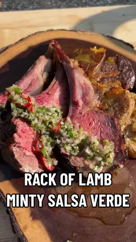 Reverse-Seared Rack of Lamb… juicy, tender, cooked to perfection and loaded with flavour. While the lamb marinates, throw together a quick-and-easy Minty Salsa Verde and some delicious Crispy Smashed Potatoes cooked in @berettafarms beef tallow for the ultimate Sunday Roast. I use a @MEATER probe to accurately track internal and ambient temperatures on my phone as the lamb slowly cooks to exactly 125F on my @Traeger Grills Timberline XL. Finish it off in a hot carbon-steel skillet with some more beef tallow, fresh herbs and garlic until it hits 135F. The lamb takes on some irresistible wood-fired flavour from the Traeger and has a perfect, edge-to-edge medium-rare center. If you don’t like lamb, you can substitute prime rib, pork rib racks, tomahawk steaks, venison chops, or entire tenderloins. This technique and recipe works great with any large, thick-cut protein you love . Grab the full, printable recipe on my blow www.cookprimalgourmet.com (linked in my bio) #recipes #FoodTok #fypシ #asmr #primalgourmet #TraegerGrills #grilling 
