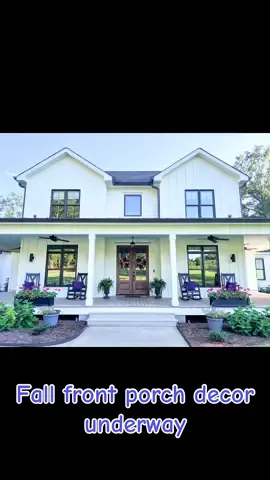 Started decorating the porch today! I still have pumpkins, mums, pansies, and haybales to add!  #fallaesthetic #frontporchrefresh #frontporchdecor #fypage #fyp #fypシ #decor #whitefarmhouse #modernfarmhouse #falldecorideas #frontporchgoals 