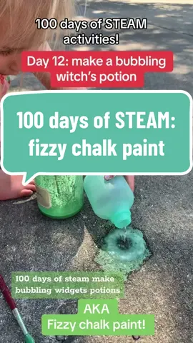 #100daysofsteamactivities day 12: bubbling witch’s potion aka fizzy chalk paint! Using one of my favorite chemical reactions that’s safe for kids: baking soda and vinegar! Adding some chalk into the mix makes it even better! Like and follow for more! #steamactivities #steamactivities4kidz #steamactivity #steamaccount #stemactivitiesforkids #scienceiscool #scienceismagic #scienceexperiments #scienceforkids #stem #STEMTok #stemmom #stemaccount #stemactivities #stemforkids 