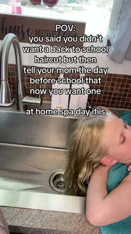 the great thing about hair is: it grows back if you mess it up. #backtoschool #haircut #girlshaircut #diyhaircut #spaday #momlife #savemoney 