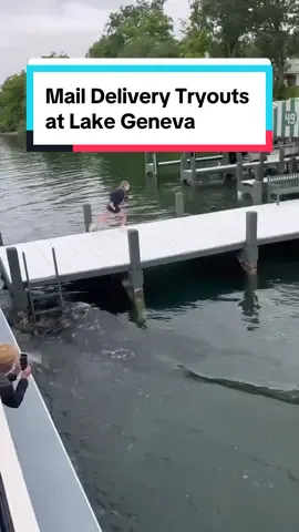 Lake Geneva's unique postal tradition ✉️ #LakeGeneva, Wisconsin stands out as one of the few locations in the United States where summer mail delivery is done by boat. Aspiring #mailboatjumpers seized the opportunity to showcase their abilities. Would you tryout to be a mailboat jumper?  📫🚢 🎥 @Lake Geneva Cruise Line  📍Lake Geneva, #Wisconsin #mailboat #visitwisconsin #wisconsintok #maildelivery 