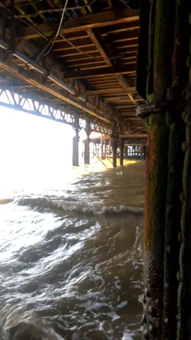 under central Pier tide in #centralpier #blackpool #underthepier #thesea #waves #fyp #fypシ #foryou #foryoupage #pier #fypblackpool #myers #irishsea #beach 