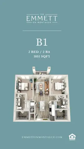 Introducing our B1 floor plan ✨ The perfectly balanced roomie-friendly layout offers 1051sf of living space and our signature #TheEmmettatMontague finishes, starting at $1999!! #charlestonsc #welcometocharleston#charlestonliving #charlestonapartments #forrent 