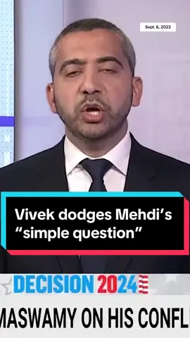 Mehdi Hasan reacts to his interview with Vivek Ramaswamy, during which the Republican candidate for president repeatedly refused to answer a question about his past critiques of Donald Trump.