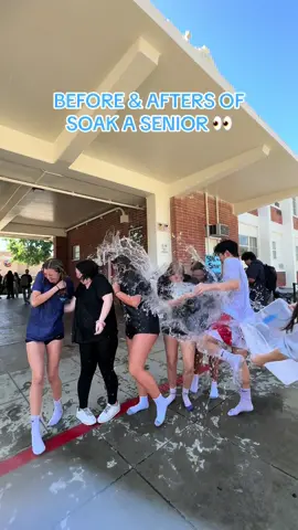 before & after of soak a senior 😇🫣😜 WOOHOOO GOO SENIORS‼️ #asb #fypage #foryoupage #highschool #fjuhsd #fyp #senioryear #soakasenior 