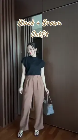 Outfit buat hangout santai paduan warna Black & Brown ✨  #celanaloosepantsbasic