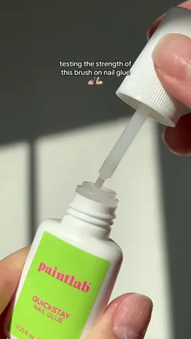 The QuickStay Brush On Nail Glue makes our press on nails seriously indestructible💪 no chip, no pop off, no damage 💅 #paintlab #pressonnails #nailglue #nailstrengthtest #athomenails #diynails