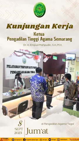 Jumat, 8 September 2023 Yang Mulia Bapak Ketua Pengadilan Tinggi Agama Semarang Dr. H..Empud Mahpudin, S.H.,M.H. melakukan kunjungan kerja di Pengadilan Agama Tegal. #pengadilanagama #pengadilanagamategal #ptasemarang #infoperadilan #infoperceraian #fyp  #CapCut 