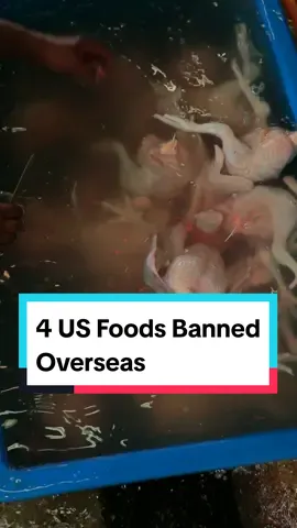 US Food is Banned Overseas Here are 4 commonly eaten US foods or ingredients that are outlawed overseas Did you know that up to 97% of chicken in the US is chlorinated? This is a process where a chicken is washed or sprayed with a chlorine solution to kill bacteria - fucking gross and another great reason to decrease eating chicken in the US. Chlorinated chicken is banned in the European Union and Canada. Foods containing artificial colors found in things like Skittles, Pop-Tarts, and Gatorade have been banned in many European Union countries This is because they’ve been linked to things like hyperactivity and even cancer. Foods containing BHT and BHA have also been banned - which are chemical preservatives found in foods like Ritz Crackers, Wheat Thins, and Frosted, Flakes. These have been linked to cancer in animal studies and are banned in the European Union, Canada, and Japan. Foods containing GMOs, which are found in corn, soy, canola, and many types of grains. GMOs are foods that have been altered using genetic engineering, to resist pesticides and herbicides, which allows for some pretty heavy spraying of these endocrine disrupting chemicals. Numerous countries in the EU, Africa, and Asia have banned GMO foods This is a broken record, but if you’re trying to lose weight - stop eating ultra-processed food!