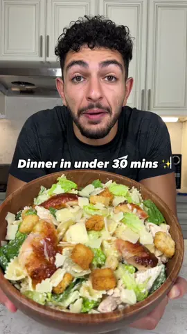 EASY Lazy Chicken Caesar Pasta😍 (recipe 👇🏽) You can also meal prep this! 😇 🚨1:1 Online Coaching link in profile 🚨 My digital cookbook is out! (In pR0file) 78+ recipes ✅  Macro breakdown ✅  Many recipes under 30 mins ✅  Ingredients: Costco rotisserie chicken, shredded Farfalle pasta, 4 cups cooked Pre washed and cut romaine lettuce Yogurt Caesar dressing, store bought is fine Parmesan cheese, to taste Croutons, to taste For the yogurt Caesar: 1 cup yogurt 1/2 cup Parmesan cheese 1/2 lemon squeezed (or more) 1 tbsp Dijon mustard 1 clove garlic  Salt/pepper, to taste Instructions  1. Shred the Costco chicken while the pasta is cooking 2. Make Caesar dressing  3. Toss with pasta, chicken, lettuce, and Caesar dressing then top w Parmesan and croutons to taste 4. ENJOY 😍 #healthyrecipes #icekarim #EasyRecipe 
